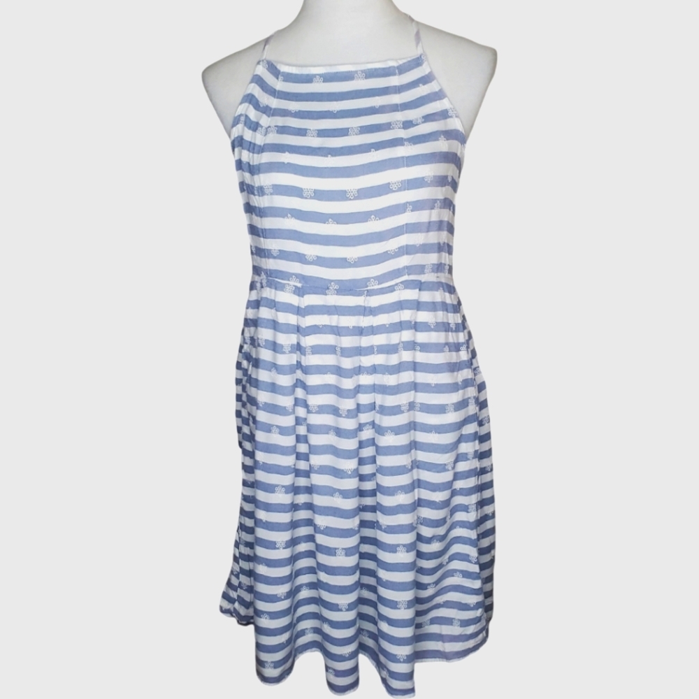 SO Heritage Slate Blue & White Embroidered Flowers Sundress